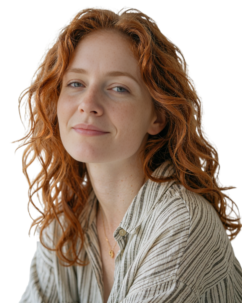 Woman with wavy red hair and freckles in a striped shirt, illustrative verified profile in our Selunion safety check